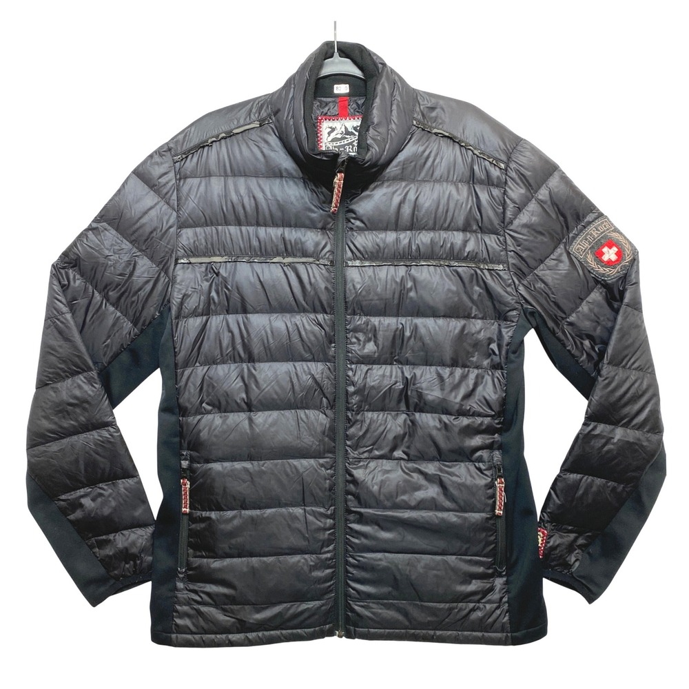 Alp N Rock Down Puffer Jacket Mens Size 4 Black Full Zip Embroidered Insulated